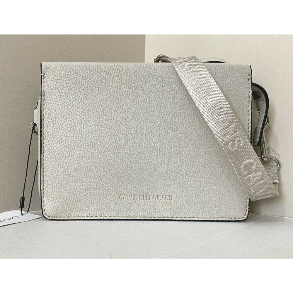 New Calvin Klein Jeans Vegan Pebbled leather Crossbody Bag Off White